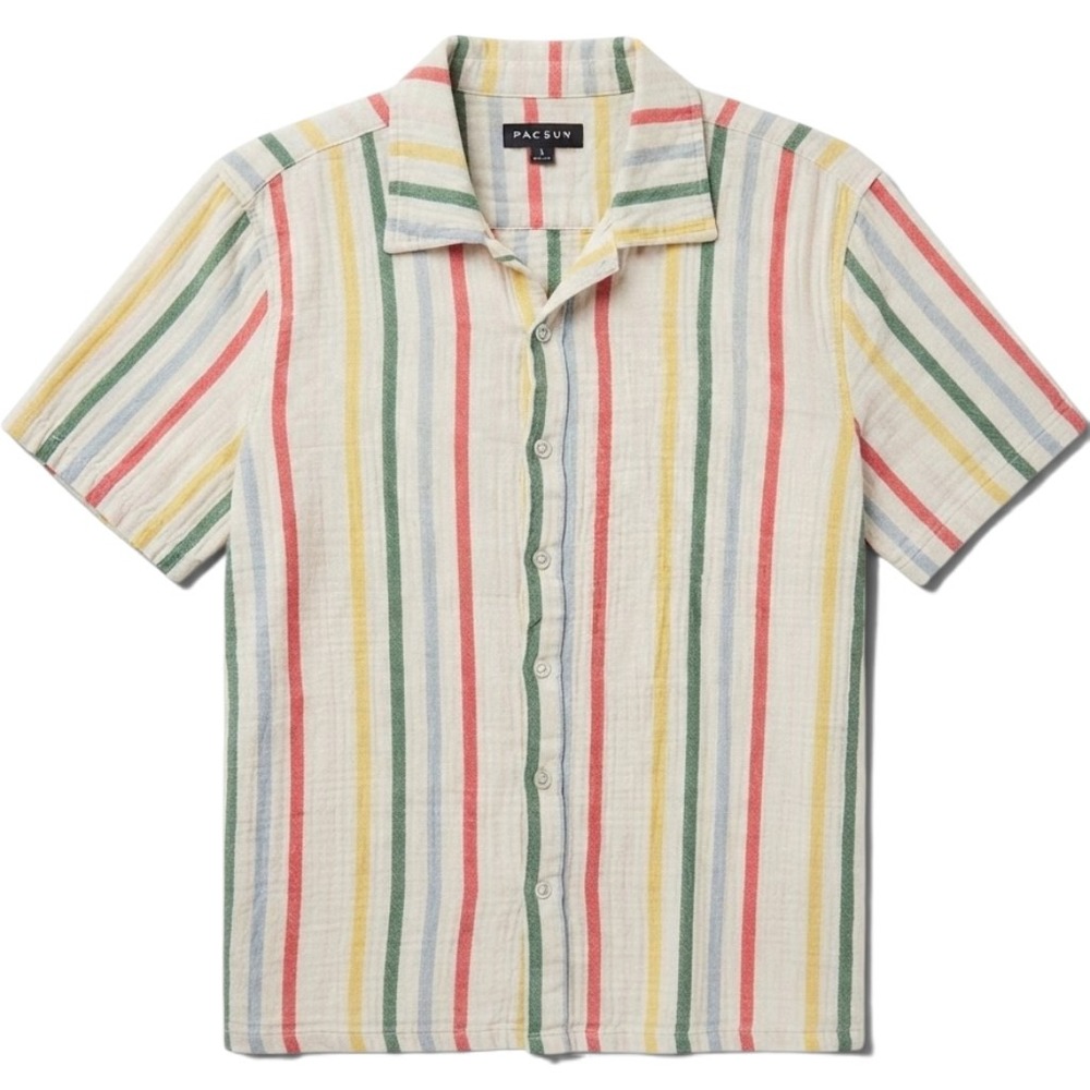 PacSun Mens Medium Striped Gauze Cotton Short Sleeve Retro Beach Blokecore Vaca